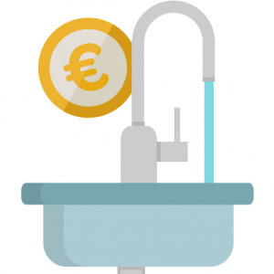 Illustration représentant un robinet avec de l'eau qui coule et le symbole de l'euro à ses côtés
